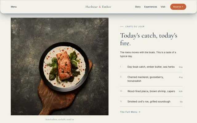 The Harbour & Ember Menu site we built